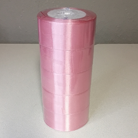 Pink Satin Ribbon Whit 5 Rolls - Picture 1 of 4